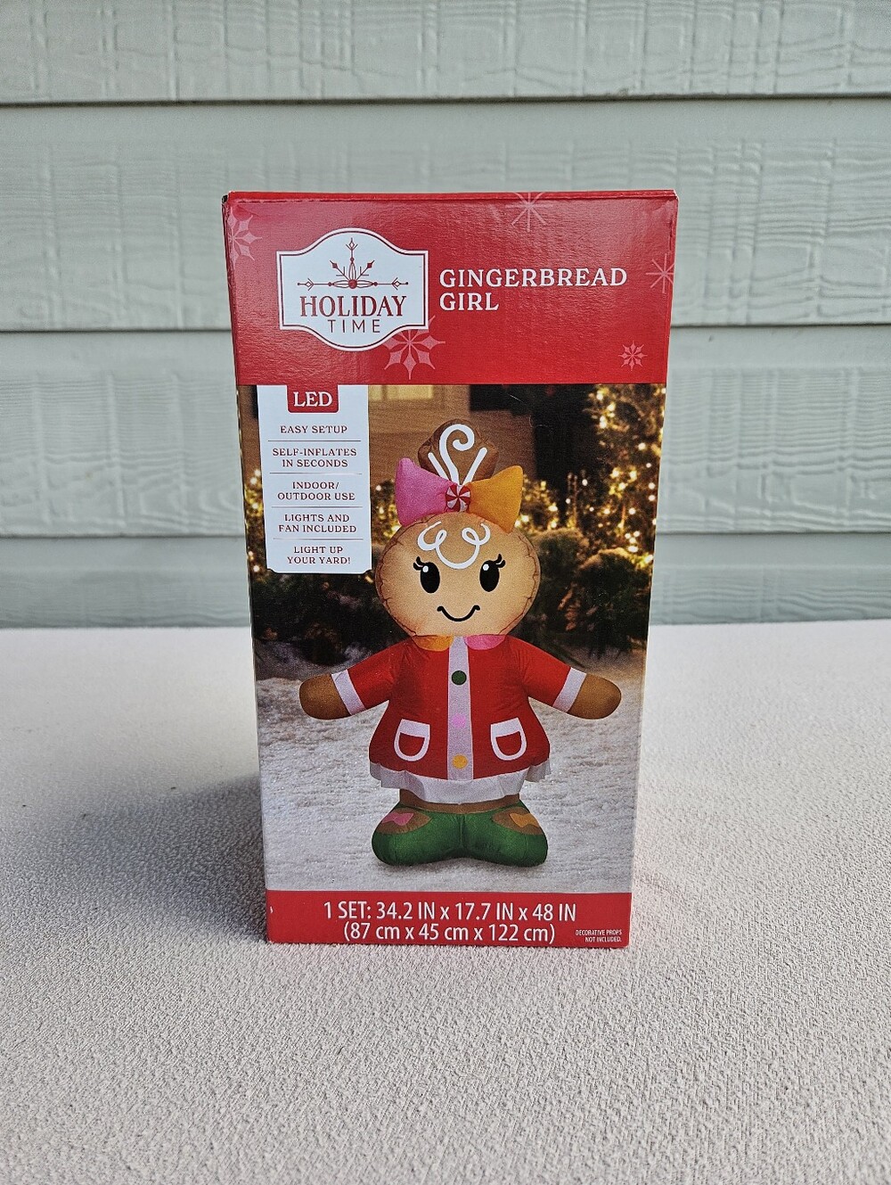 Holiday Time Airblown Inflatable Gingerbread Girl Red Dress 4ft LED Christmas
